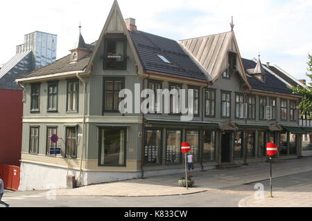 Alte hölzerne Stadthaus in Lillehammer Stockfoto