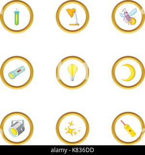 Sources of light icons set, cartoon style Stock Vektor