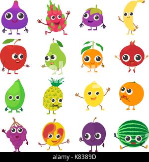 Lächelnd Obst Symbole, Cartoon Stil Stock Vektor