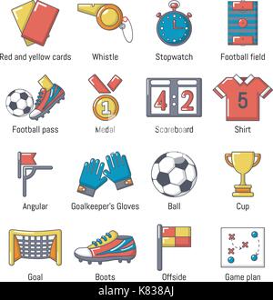 Fußball-Fußball-Symbole, Cartoon Stil Stock Vektor