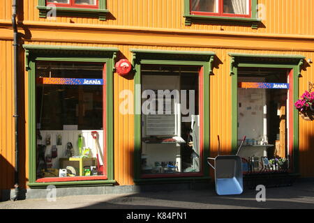 Alte hölzerne Stadthaus in Lillehammer - Eingang Stockfoto
