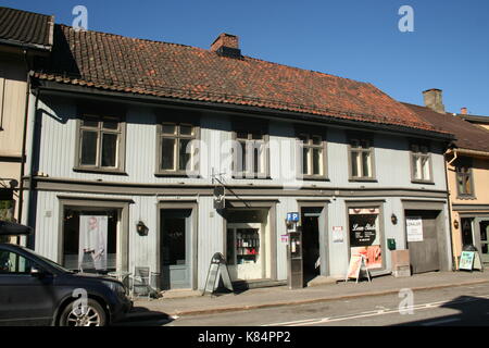 Alte hölzerne Stadthaus in Lillehammer Stockfoto