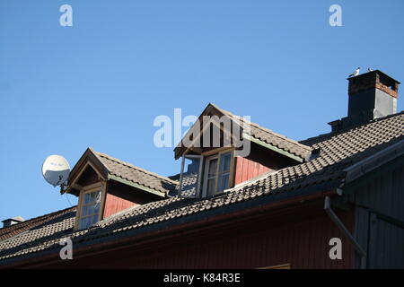 Alte hölzerne Stadthaus in Lillehammer - Dach Stockfoto