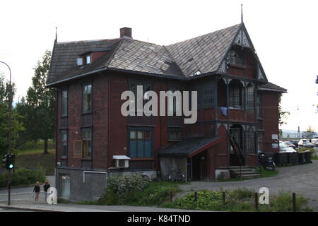 Alte hölzerne Stadthaus in Lillehammer Stockfoto