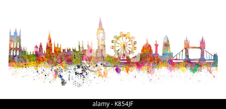 Skyline von London wie ein Aquarell Malerei in grunge Stil Stockfoto