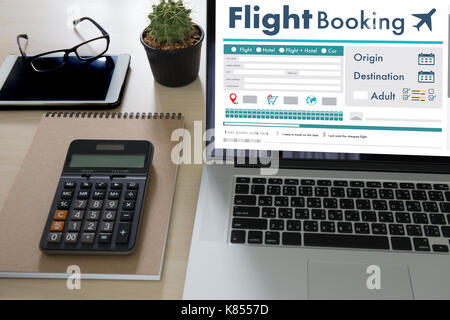 GEHEN Sie Flugbuchung Luft-Online-Ticket-Buch-Konzept Stockfoto