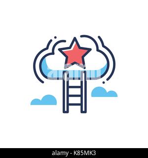 Karriere - moderne Vektor line Design. Ein Bild von einer Wolke mit Sterne schweben und eine Treppe führt. Arbeitsförderung Symbol für Stock Vektor
