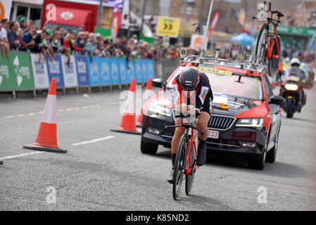 Silvan Dillier vom Team BMC Racing in Phase 5 des OVO Energy Tour of Britain Tendring Zeitfahrens in Clacton, Essex Stockfoto