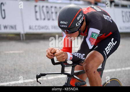 Silvan Dillier vom Team BMC Racing in Phase 5 des OVO Energy Tour of Britain Tendring Zeitfahrens in Clacton, Essex Stockfoto