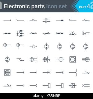 Komplette Vektor einrichten elektrischer und elektronischer Schaltplan Symbole und Elemente - elektrische Steckverbinder, Buchsen, Stecker und Buchse Stock Vektor