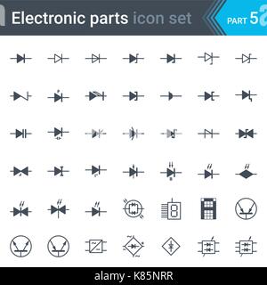 Komplette Vektor einrichten elektrischer und elektronischer Schaltplan Symbole und Elemente - Dioden und Brückengleichrichter Stock Vektor