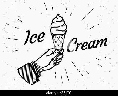 Ice Cream retro köstliche Symbol Symbol mit hipster Starburst und Text Stock Vektor