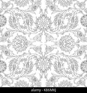 Arabesque Vintage-dekor floral verzierten Muster für Design Template vector. Oriental Motif. Doodle Umrisse Blumen Dekoration drucken. Zierpflanzen illustra Stock Vektor