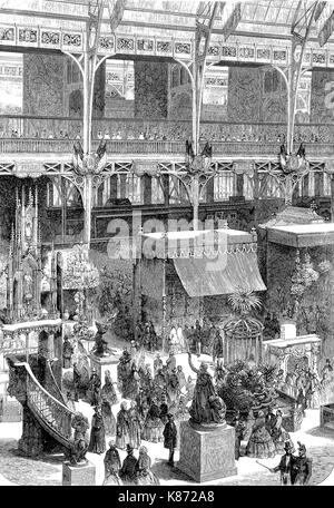 Die internationale Ausstellung 1855, Paris, Frankreich, industrielle Palace, Teil des Querschiffs, digitale Reproduktion eines ursprünglichen woodprint aus dem 19. Jahrhundert verbessert Stockfoto