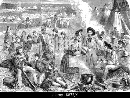 Krimkrieg 1853 - 1856, Ankunft der Post im englischen Lager, Digital verbesserte Reproduktion einer Vorlage woodprint aus dem 19. Jahrhundert Stockfoto