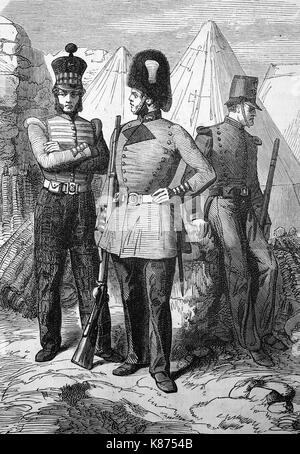 Krimkrieg 1855, englische Soldaten in ihren neuen Uniformen, Digital verbesserte Reproduktion einer Vorlage woodprint aus dem 19. Jahrhundert Stockfoto