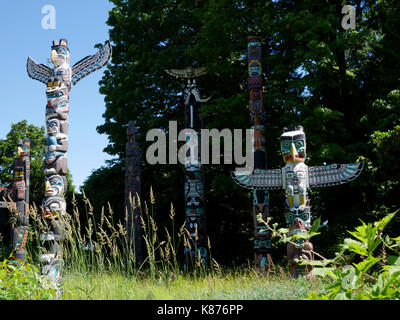 Totempfähle, Brockton Point, Stanley Park, Vancouver, BC, Kanada. Stockfoto