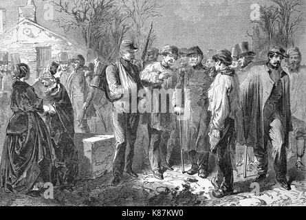 Krimkrieg 1855, die Rückkehr der verwundeten Soldaten nach Frankreich, Digital verbesserte Reproduktion einer Vorlage woodprint aus dem 19. Jahrhundert Stockfoto