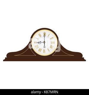 Braun Holz- alte Uhr mit römischen Ziffern Vector Illustration. Vintage Tischuhr. Tischuhr Stock Vektor