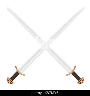 Vector Illustration zwei gekreuzte mittelalterliche Wikinger Schwerter Cold Steel blade Waffe geschmiedet knight Krieger alten Stock Vektor