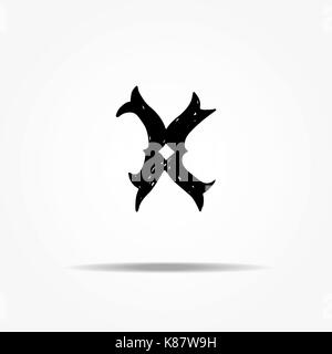 Antike Buchstaben X Vintage hand Gothic font Western Vektor grunge gezeichnet Schriftzug. Vector Illustration. Stock Vektor