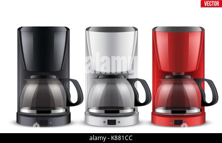 Satz von Kaffeemaschine mit Glas Topf. Stock Vektor