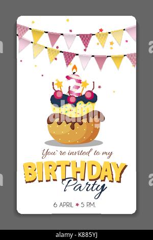 Geburtstag Einladungskarte Vorlage Vector Illustration Stock Vektor