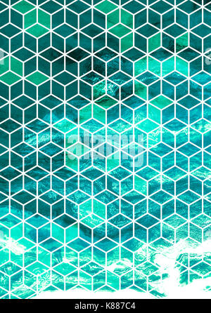 Aquarell Marmor Hintergrund mit geometrischen cube Muster. Stockfoto