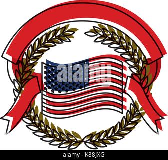 United States flag innerhalb von olivenzweige und Farbband Interlace in Aquarell Silhouette Stock Vektor
