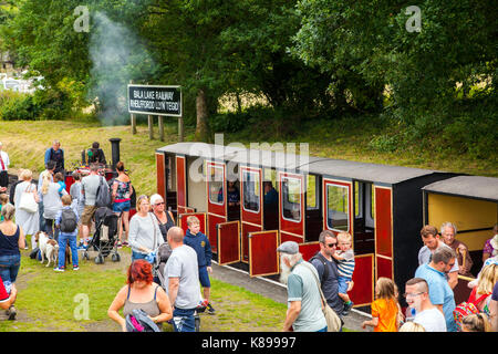 Dampfzug auf der Bala Lake Schmalspurbahn in North Wales Stockfoto