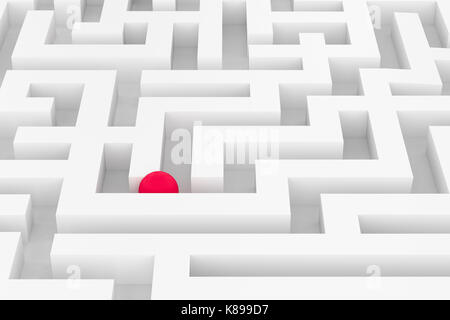 3D-Rendering des weißen Labyrinth mit roten Ball Stockfoto