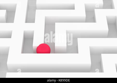 3D-Rendering des weißen Labyrinth mit roten Ball Stockfoto