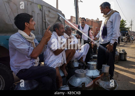 JAIPUR, INDIEN - ca. November 2016: Milch Verkäufer in den Straßen von Jaipur. Stockfoto