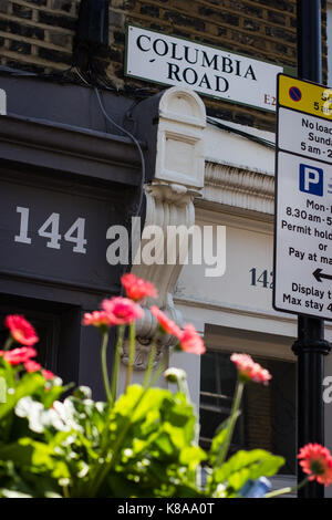 Die Columbia Road Sign blickt auf den berühmten Blume narket Stockfoto