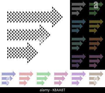 Pfeiltaste Nach-Pfeil von Dreiecken mit scharfen Winkel, Pfeil, bestehend aus vielen Dreiecke auf weißem Hintergrund, Grafik Design für Web, Flyer Stock Vektor
