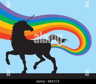 Einhörner Furz Regenbögen. Vector Abbildung: Wunderschöne, märchenhafte Einhorn mit einem bunten Regenbogen vom hinteren Ende. Stock Vektor