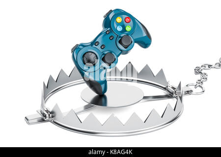 Spielsucht Konzept. Trap mit Spielen, 3D-Rendering auf weißem Hintergrund Stockfoto
