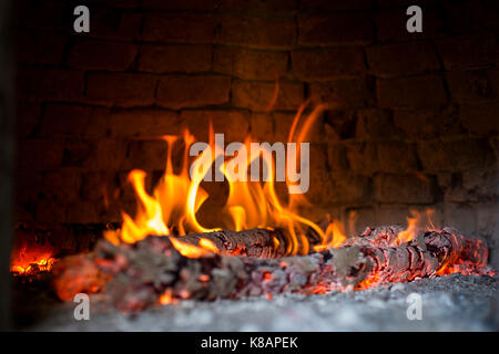 Feuer Holz Brennen im Ofen Stockfoto