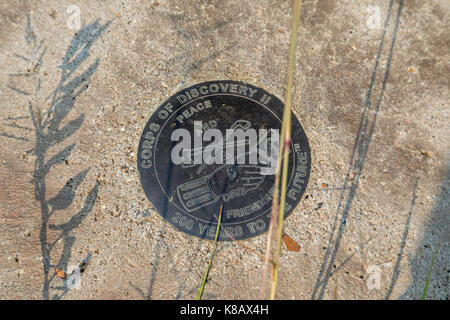 Fort Yates, North Dakota - ein Korps von Discovery II Marker in der Nähe des Missouri River auf der Standing Rock Reservation erinnert an den bicentennia Stockfoto