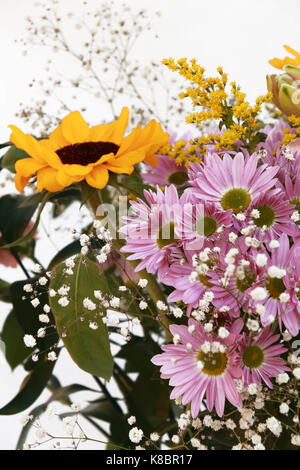 Strauß Blumen auf weißem Hintergrund im Bild vertikal Stockfoto