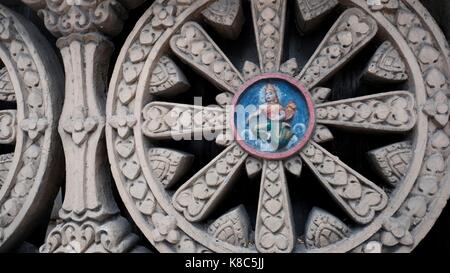 Dharmachakra Dharma Speichen von Ashoka Chakra Zaun Mauer Hindi Buddhistischen symbolisiert die Lehren des Buddha Phnom Penh Kambodscha Stockfoto