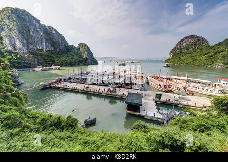 Kreuzfahrtschiffe in Dau Go Island Bay, Halong Bay, Vietnam Stockfoto