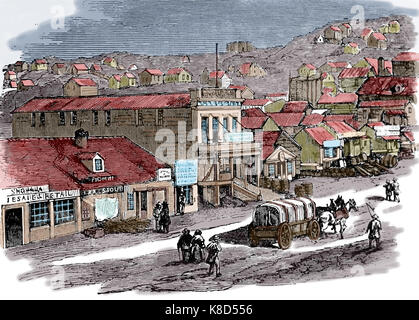 USA. Old West. Der Goldrausch. San Francisco, 1850, nach Gold descovered. Commercial Street. Die Illustrated London News. Stockfoto