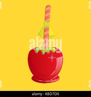 Red sweet Candy Apple mit gestreiften Stick und kleine Band Stock Vektor