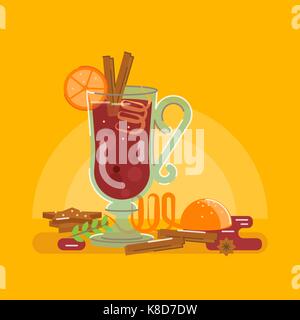 Glühwein mit Lebkuchen, Zimt und Orange Stock Vektor