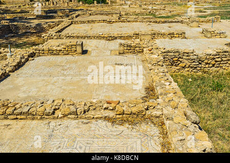 EL Djem, TUNESIEN - September 1, 2015: Die alten römischen Mosaiken und Grundlagen der historischen Villen in lokalen archäologischen Museum, am 1. September in E Stockfoto