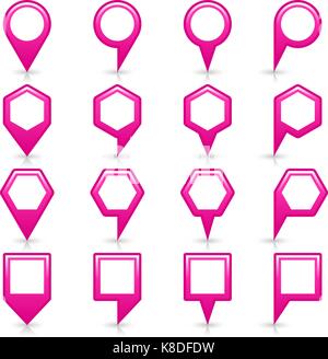 Flache rosa Karte pin anmelden Lage das Symbol mit dem grauen Schatten und Reflexen auf weißem Hintergrund. Web design Element speichern im Vektor illustratio Stock Vektor