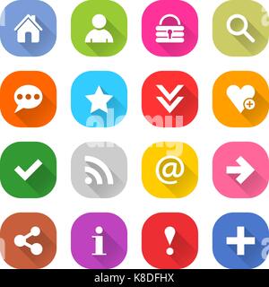 Flat basic Symbol 16 ein abgerundetes Quadrat web-Taste auf weißem Hintergrund. Einfache minimalistische Mono lange Schatten Stil. Vector Illustration internet Design Stock Vektor