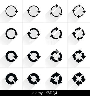 16 Pfeil flach auf das Symbol mit dem grauen langen Schatten. Schwarze Zeichen auf weißem Hintergrund. Ordentlich, sauber, einfach, Minimal, soliden, einfachen Stil. Vector Illustration Stock Vektor