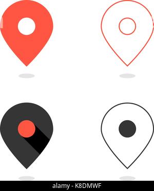 Einfache pin-Symbole mit Schatten Stock Vektor